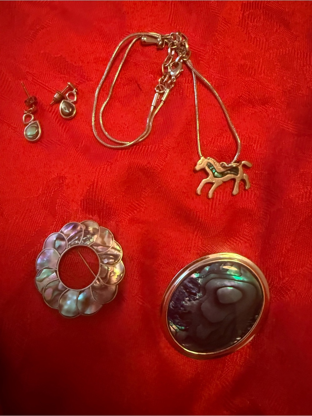 Gold Horse Pendant Necklace with Abalone Accents - Women Jewelry